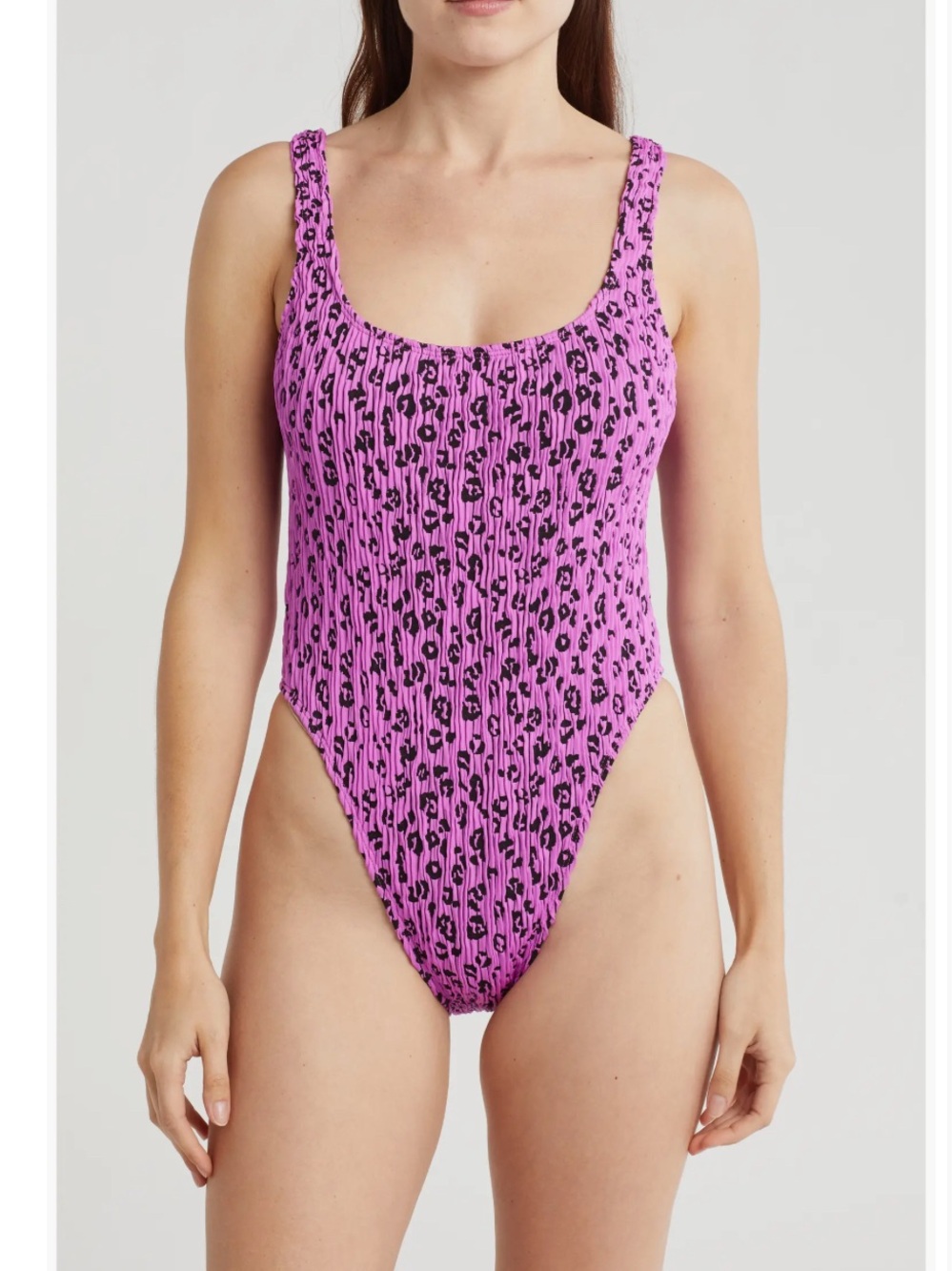 Good American Scoop Neck One-Piece Swimsuit in Bright Pink Leopard